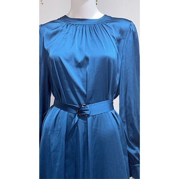 Misook Teal Belted Satin Midi Dress Size Large - Picture 7 of 8
